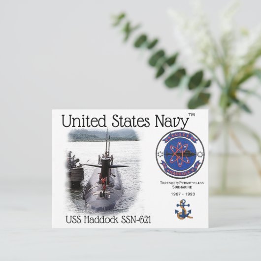 CARTE POSTALE USS HADDOCK SSN-621 SOUS-MARINE POSTCARD (Debout devant)