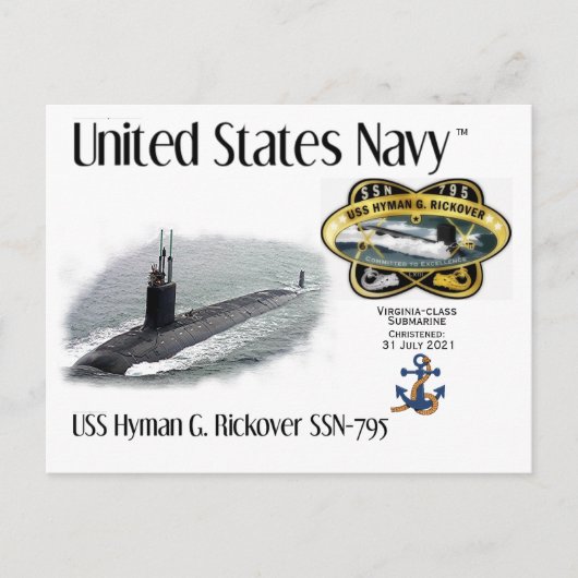CARTE POSTALE USS HYMAN G. RICKOVER SSN-795 SOUS-MARINE A POSTCA (Devant)