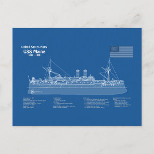 Carte Postale USS Maine - Plan de plan des navires ABD