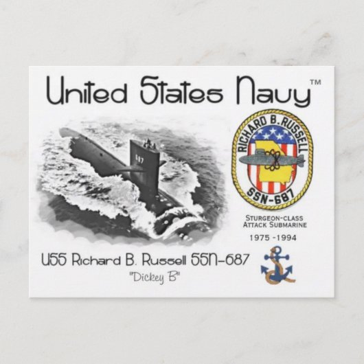 Carte postale USS RICHARD B. RUSSELL SSN-687 SOUS- (Devant)