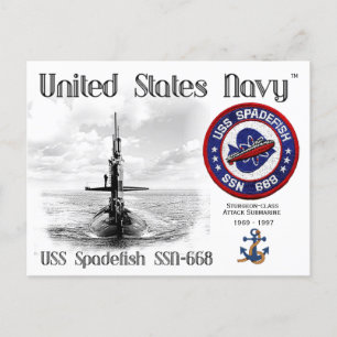CARTE POSTALE USS SPADEFISH SSN-668 SOUS-MARINE