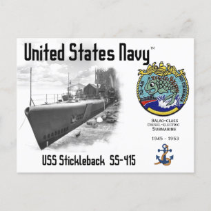 CARTE POSTALE USS STICKLEBACK SS-415 SOUS-MARINE