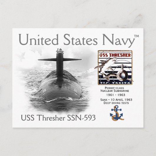 CARTE POSTALE USS THRESHER SSN-593 SOUS-MARINE POSTCARD (Devant)