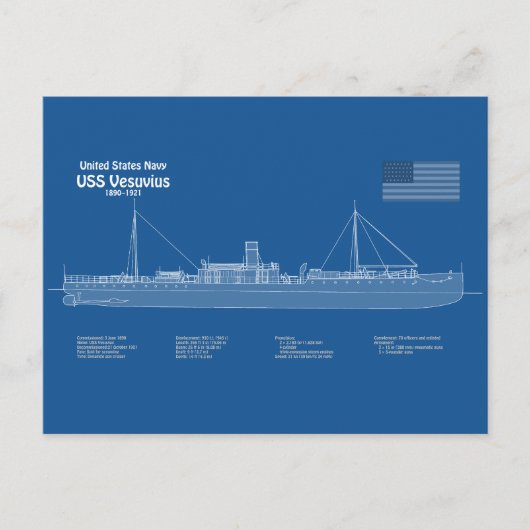Carte Postale USS Vesuvius - Plan de plan d'expédition ABD (Devant)