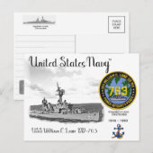 CARTE POSTALE USS WILLIAM C. LAWE DD-763 DESTROYER (Devant / Derrière)