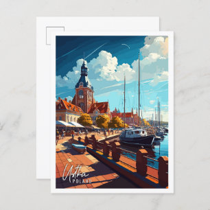 Carte Postale Ustka Pologne Art illustration de voyage vintage