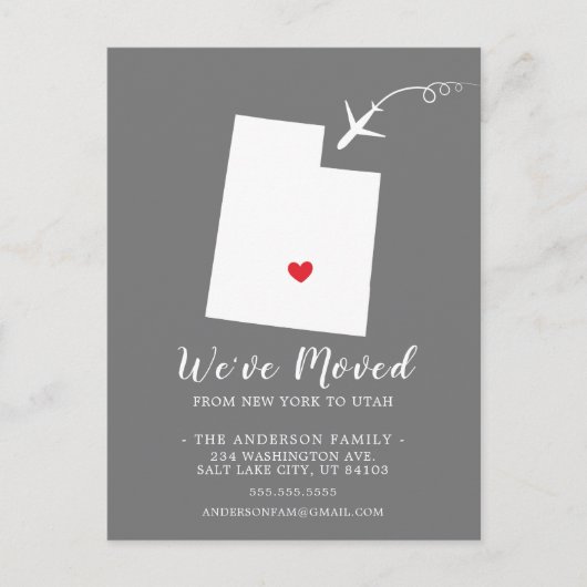 Carte postale UTAH de l'État de déplacement (Devant)