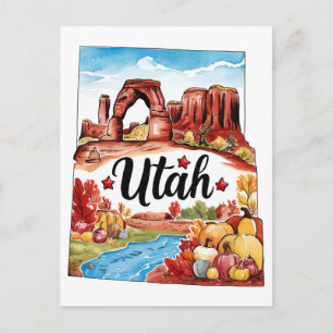 Carte Postale Utah États-Unis État Forme Vintage Aquarelle