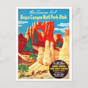 Carte Postale Utah, parc national de Bruce canyon, voyage vintag