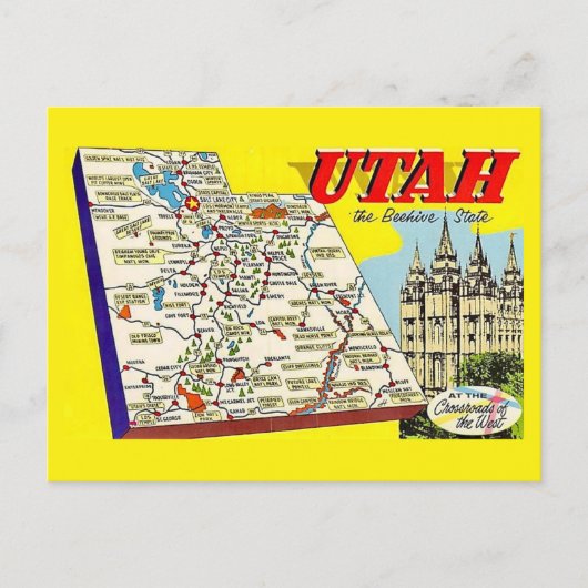Carte Postale Utah Retro Map Postcard Postcard (Devant)