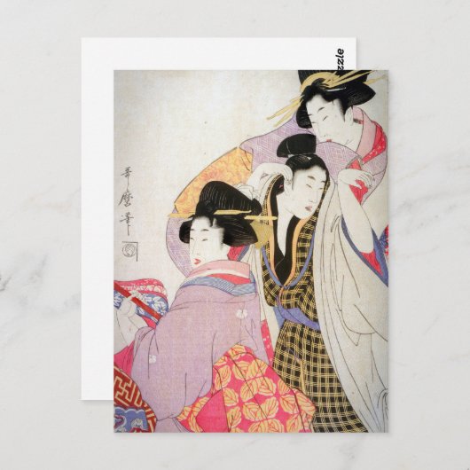 Carte Postale Utamaro Geishas avec Tipsy Client (Devant / Derrière)