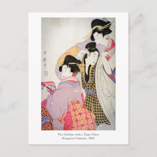 Carte Postale Utamaro Geishas avec Tipsy Client (Devant)