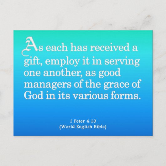 Carte Postale Utilisation des dons de Dieu 1 Pierre 4:10 (Devant)