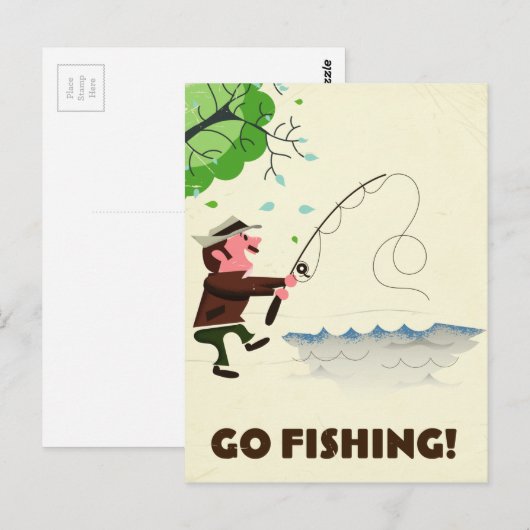 Carte Postale Va pêcher. (Devant / Derrière)