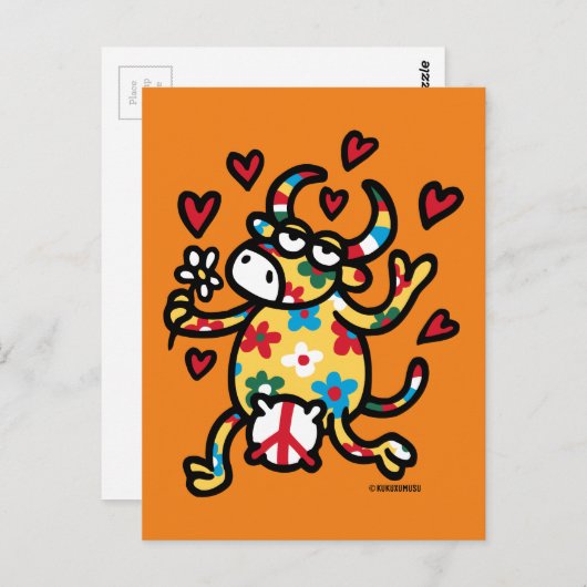 Carte Postale Vaca Hippy (Devant / Derrière)