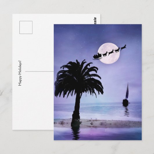 Carte Postale Vacances Beach Voilier avec Père Noël (Devant / Derrière)