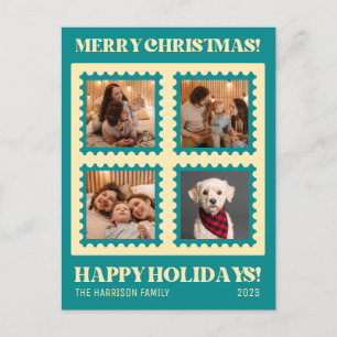 Carte Postale Vacances de Noël Vert Retro Photos