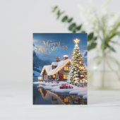 Carte Postale Vacances Enchantées : Maison et Sapin de Noël (Debout devant)