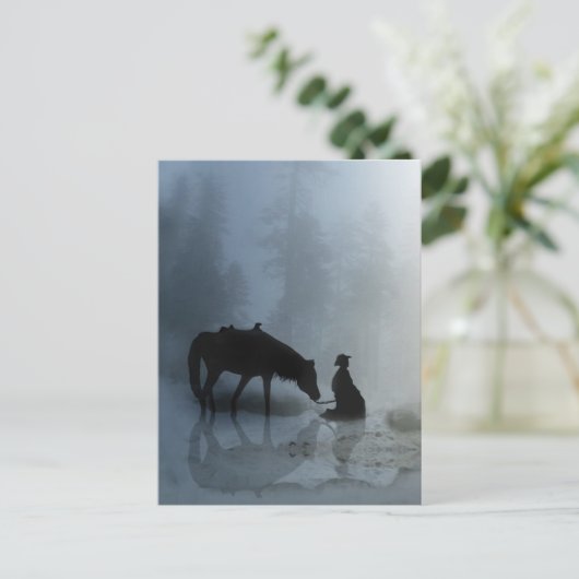 Carte Postale Vacances Noël Cowboy et Cheval (Debout devant)