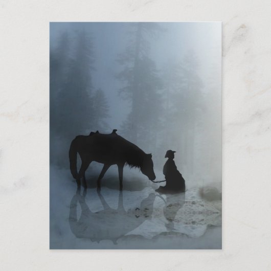 Carte Postale Vacances Noël Cowboy et Cheval (Devant)