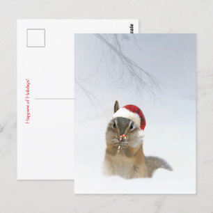 Carte Postale Vacances Noël mignonne Chipmunk dans la neige