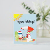 Carte Postale Vacances Plage tropicale Snowman Père Noël Noël (Debout devant)