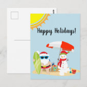 Carte Postale Vacances Plage tropicale Snowman Père Noël Noël (Devant / Derrière)