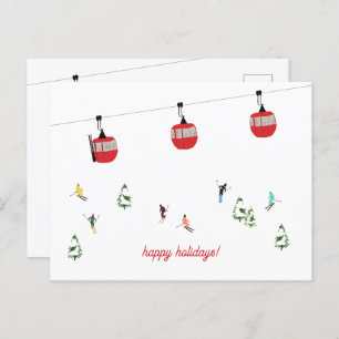 Carte Postale Vacances retro Red Ski Gondola Lift