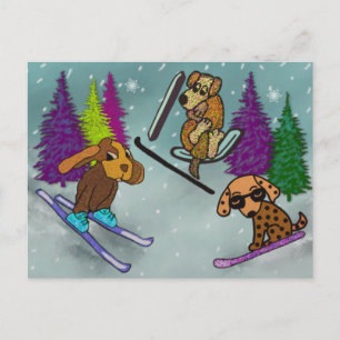 Carte Postale Vacances Ski Puppy