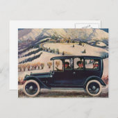 Carte Postale Vacances vintage en voiture automobile ancienne (Devant / Derrière)