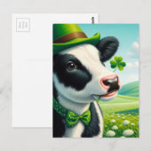 Carte Postale Vache adorable de la Saint-Patrick avec trèfle dan (Devant / Derrière)