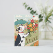 Carte Postale Vache avec des fleurs drôle et mignonne (Debout devant)