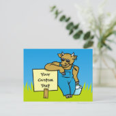 Carte Postale Vache avec signe (Debout devant)