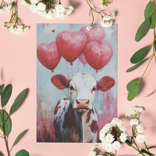 Carte Postale Vache ballon Saint-Valentin