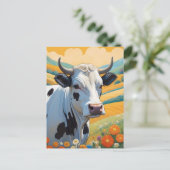 Carte Postale Vache blanche Colorée Collines vibrantes (Debout devant)