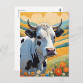 Carte Postale Vache blanche Colorée Collines vibrantes (Devant / Derrière)