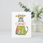 Carte Postale Vache blanche couleur blanc mignon (Debout devant)