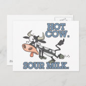 Carte Postale vache chaude lait aigre dessin animé drôle moo vac (Devant / Derrière)