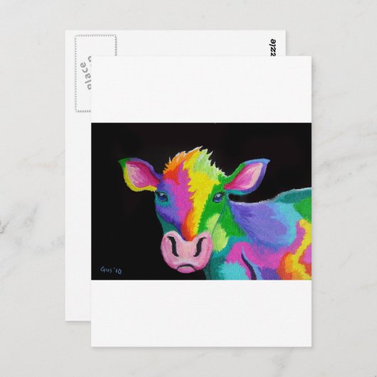 Carte Postale Vache colorée (Devant / Derrière)