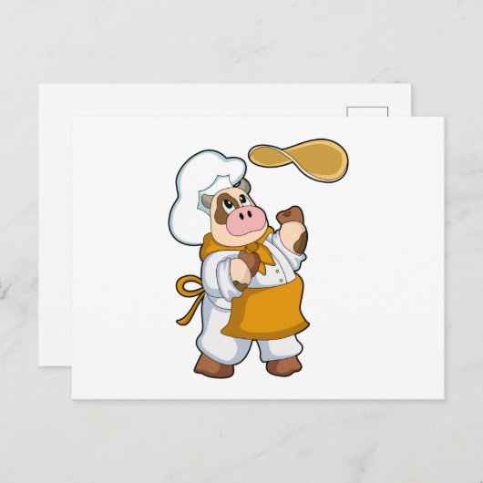 Carte Postale Vache comme cuisinier avec de la pâte (Devant / Derrière)