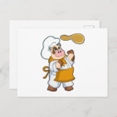 Carte Postale Vache comme cuisinier avec de l'argent (Devant / Derrière)
