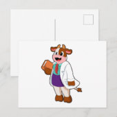 Carte Postale Vache comme infirmière avec livre (Devant / Derrière)