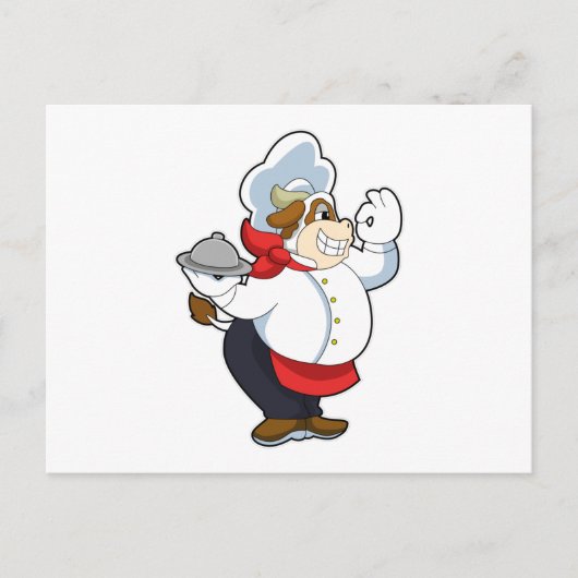 Carte Postale Vache comme serveur avec assiette servante (Devant)