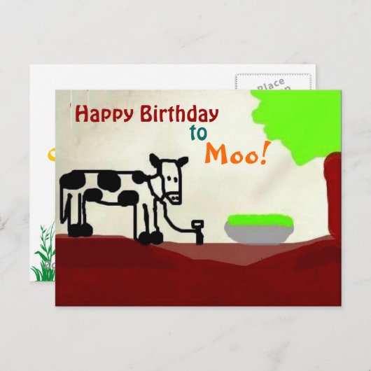 Carte postale Vache d'anniversaire (Devant / Derrière)