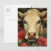 Carte Postale Vache dans les fleurs (Devant / Derrière)