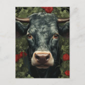 Carte Postale Vache dans les fleurs rouges (Devant)
