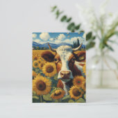 Carte Postale Vache dans un champ de tournesol (Debout devant)