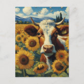 Carte Postale Vache dans un champ de tournesol (Devant)