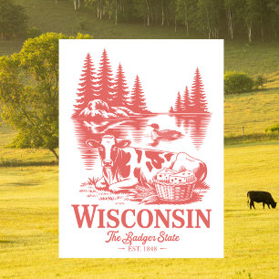 Carte Postale Vache de l'État du blaireau du Wisconsin vintage
