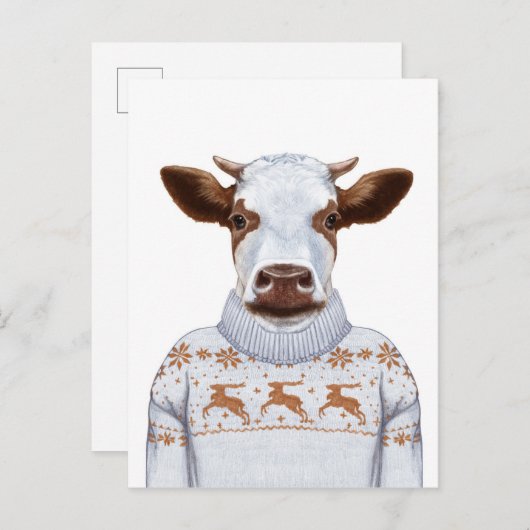 Carte Postale Vache de Noël (Devant / Derrière)